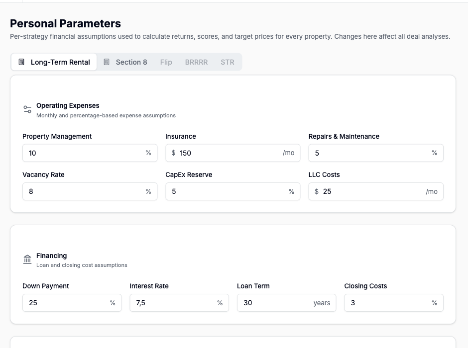 Personal Parameters screenshot